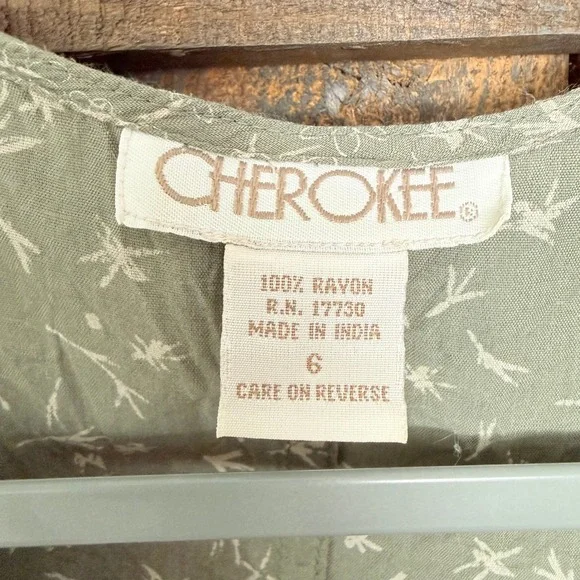 Vintage Cherokee Sage Green Floral Rayon Maxi Dress Womens 6 Short Sleeve 90s - Picture 2 of 6